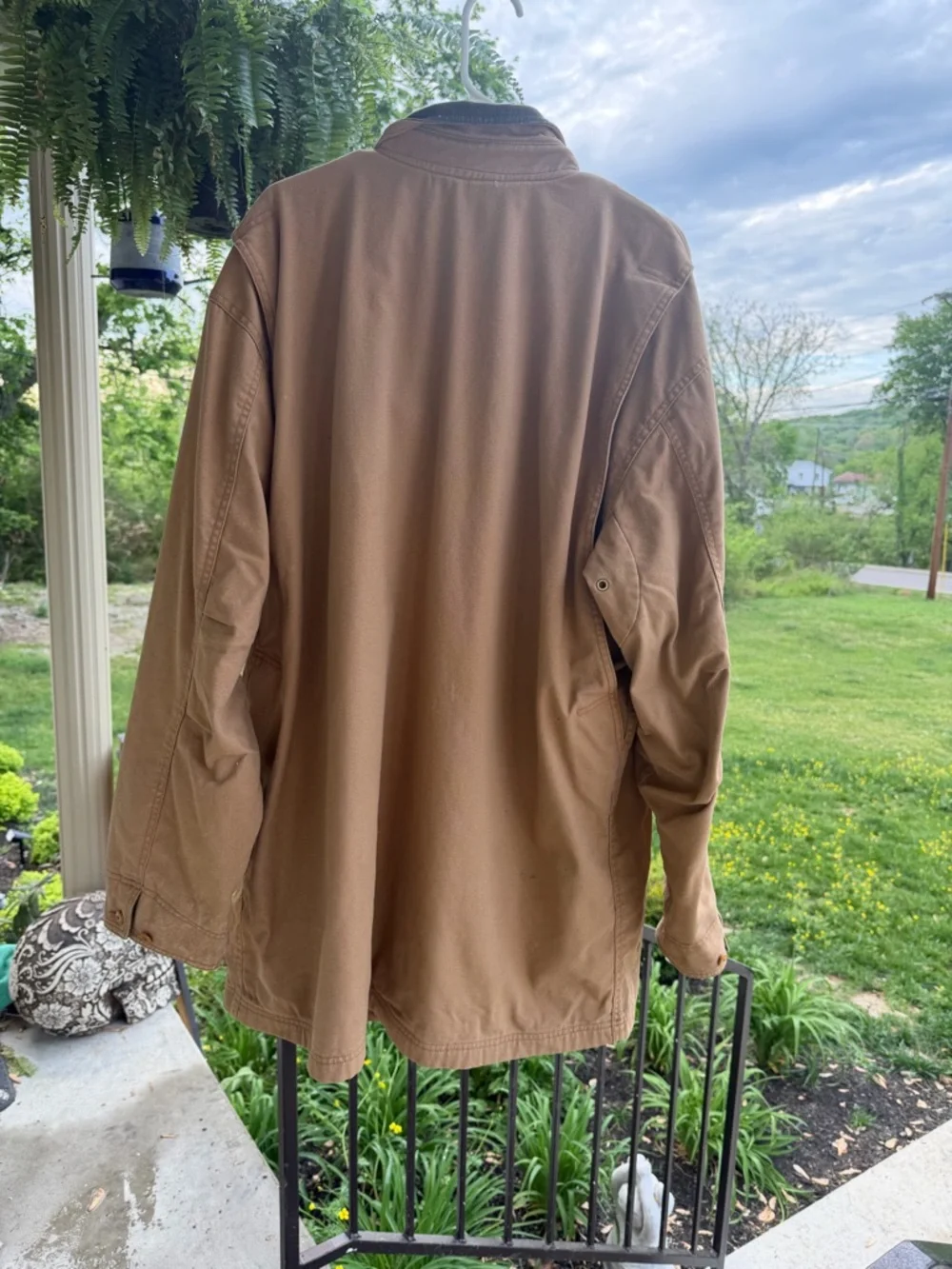 L.L. Bean Barn Coat Jacket‎ XXL Tall Tan Canvas Chore Coat Plaid Lined Workwear